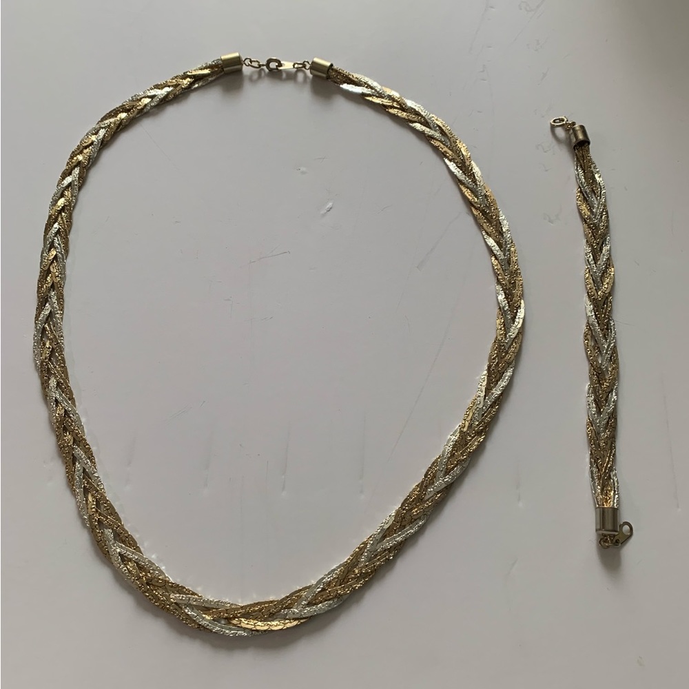 Gold and silver plated necklace and bracelet set